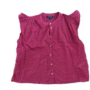 J Crew Flutter Sleeve Red Tiny Floral Print Top
